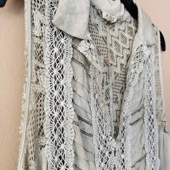 NWOT POL Clothing Green Pintuck Lace Button Down Top Sleeveless Blouse Top S - Picture 6 of 10